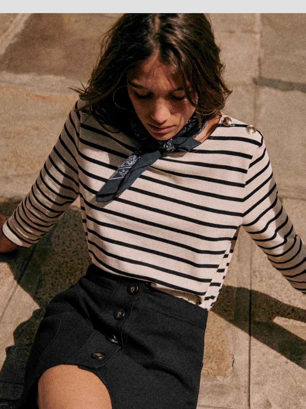 Sezane Striped Mariniere black and ecru